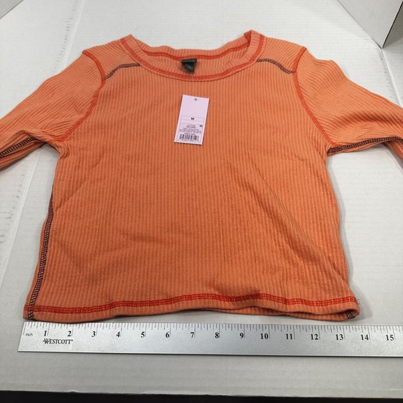 Wild Fable Women's Size Med Long Sleeve Slim Fit Baby Ribbed Tee Shirt Peach New - Picture 10 of 13